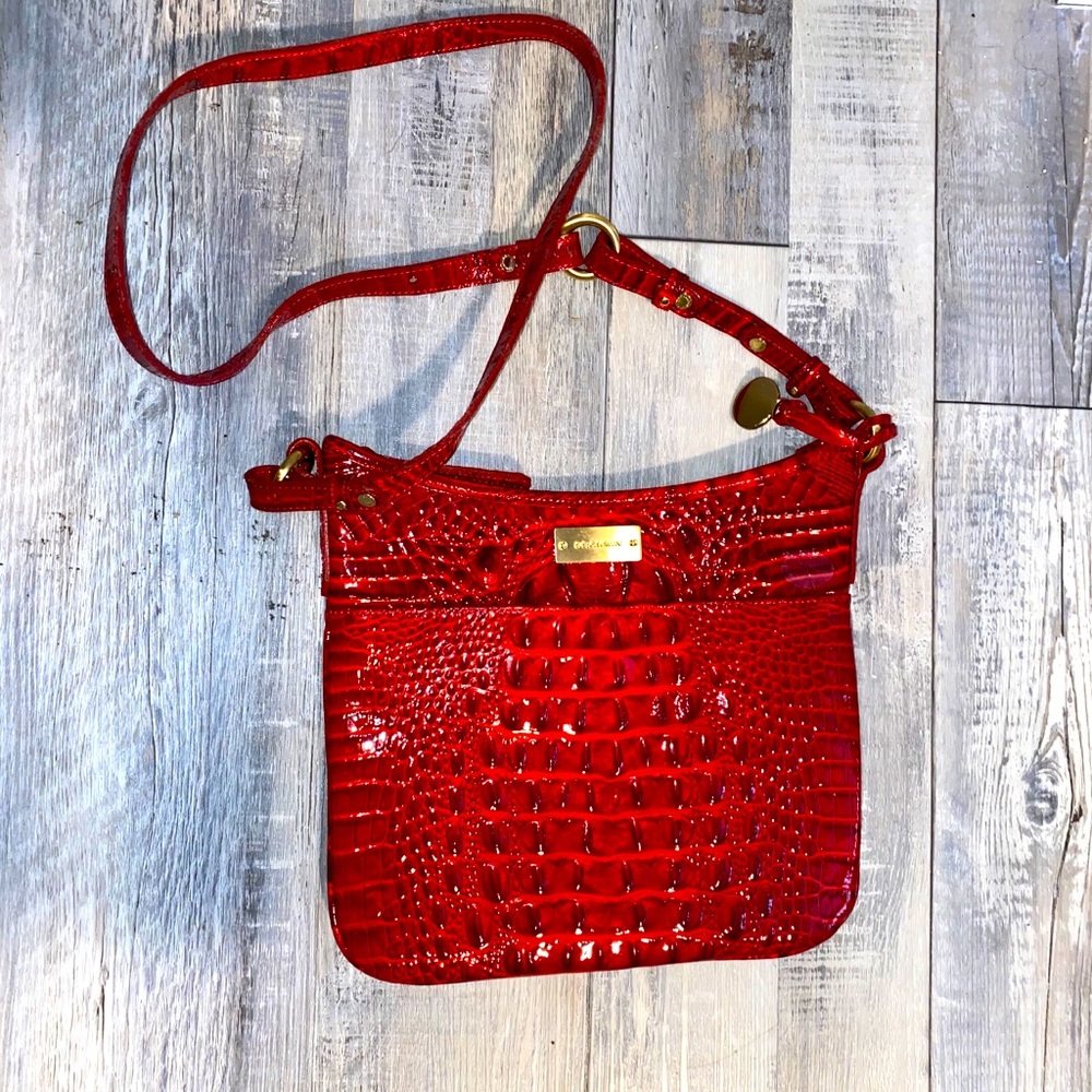 Brahmin Red Croc-Embossed Crossbody Bag